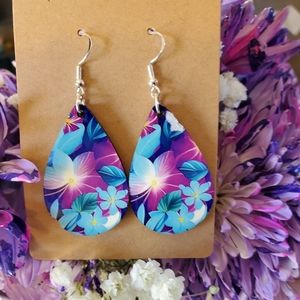 Blue Flowers Teardrop Earrings